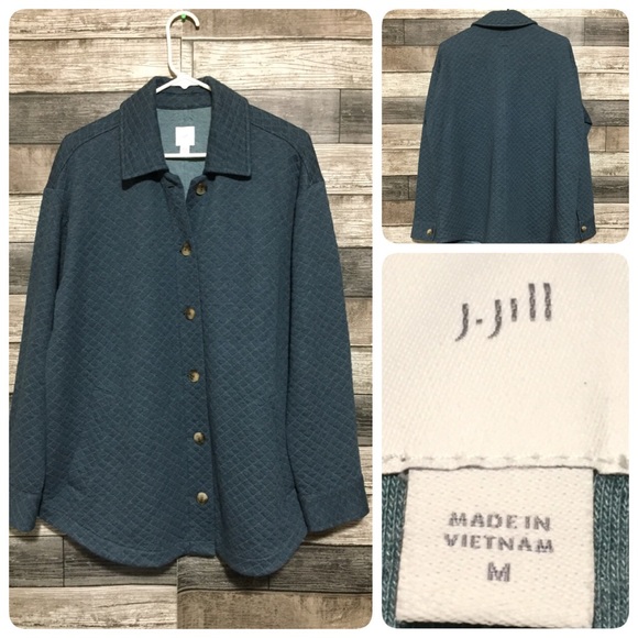 J Jill Quilted Button Up Shirt Women’s M Blue Relaxed Fit Casual (READ) - Picture 1 of 10